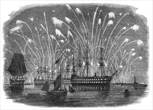 The Peace Commemoration at Plymouth - Rockets and General Illumination of the Fleet in the Sound - f Creator: Unknown.