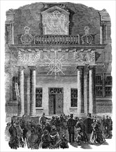 The Peace Illumination: the French Embassy, Albert-Gate, 1856.  Creator: Unknown.