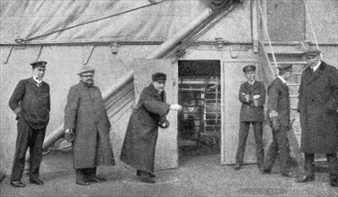 'France et Russie; Dans la mer du Nord. MM. Viviani et Albert Thomas, a bord du "Roxburgh"..., c1916 Creator: Unknown.