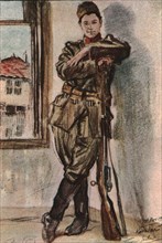 'En Macedoine; Slavka Tomitch, sergent, femme serbe mobilisee', 1916. Creator: Almery Lobel Riche.