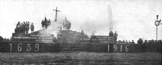 'Sur le front Italien: ceremonie a la memoire des grenadiers; autel commemoratif..., 1916. Creator: Unknown.