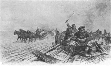 'Visions de guerre sur le front russe; …nous depassons des files de chars de paysan, charges...1915. Creator: Unknown.
