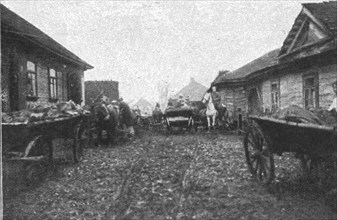 'Visions de guerre sur le front russe; chars transportant des grands blesses', 1916. Creator: L.H Grondijs.