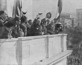 'Manifestations Francophiles en Grece; L'amiral Dartige du Fournet, du balcon de l'Hotel..., 1916. Creator: Unknown.