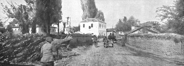'Sur la route de Monastir; le village de Verbeni, qui fut sous le feu des deux artilleries..., 1916. Creator: Unknown.