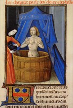 Treatment of boils with a hot herbal bath. From Livre des propriétés des choses by Barthélemy l'Angl Creator: Anonymous.