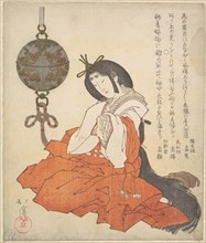 Kanjo (Court Lady) Seated, and a Tsurikoro Hanging near Her Head, ca 1825. Creator: Hokkei, Totoya (1780-1850).