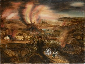Lot and his daughters fleeing Sodom and Gomorrah, Early 17th century. Creator: Momper, Joos de, the Younger (1564-1635).