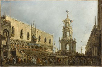 The Giovedì Grasso Festival in front of the Ducal Palace in Venice, ca 1775. Creator: Guardi, Francesco (1712-1793).