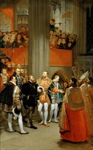 Charles V received by Francois I to the Abbey of Saint Denis, c. 1811. Creator: Gros, Antoine Jean, Baron (1771-1835).