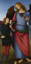 The Archangel Raphael with Tobias (Panel from an Altarpiece, Certosa), c. 1500. Creator: Perugino (ca. 1450-1523).