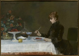 Sarah Bernhardt à table, 1885. Creator: Abbéma, Louise (1853-1927).