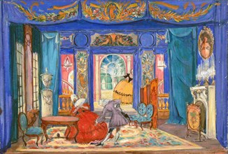 Stage design for the opera Il matrimonio segreto (The Secret Marriage) by Domenico Cimarosa, 1925. Creator: Kravchenko, Alexei Ilyich (1889-1940).
