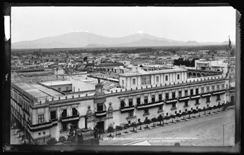 Popocatapetl [sic] and Iztachihuatl [sic] from the cathedral, between 1880 and 1897. Creator: William H. Jackson.