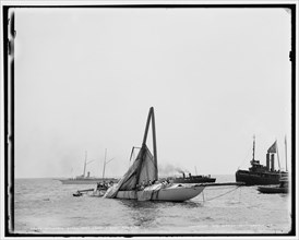 Columbia, steel mast carried away, 1899 Aug 2, . Creator: Unknown.