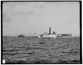 Strs. Vermont and Ticonderoga leaving Burlington harbor, Vt., Lake Champlain, c1907. Creator: Unknown.