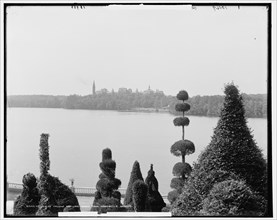 Wellesley College and Lake Waban from Hunnewell's Gardens, between 1890 and 1901. Creator: Unknown.