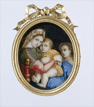 Painting depicting the Madonna della sedia after Raphael, c.1850-c.1899.  Creator: Unknown.