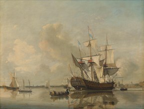 The Navy's Frigate 'Rotterdam' on the Maas off Rotterdam, 1807. Creator: Nicolaus Baur.