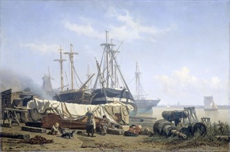 Midday break at a Shipyard on the Maas, 1865-1867. Creator: Johan Conrad Greive.