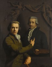 Self Portrait, Pointing at a Portrait of the Artist's deceased Colleague Dirk Jacobsz..., 1791-1795. Creator: Willem Bartel van der Kooi.