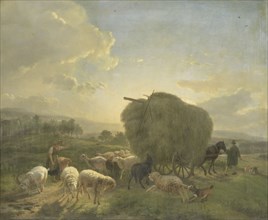 Landscape with Sheep and a Hay Wagon, 1822-1824. Creator: Balthasar Paul Ommeganck.