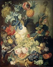 Still Life with Flowers, Fruit and Birds, 1774. Creator: Jan van Os.