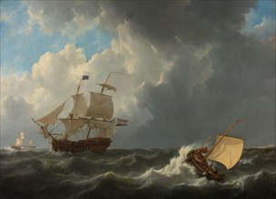 Ships in a Turbulent Sea, 1826. Creator: Johannes Christiaan Schotel.