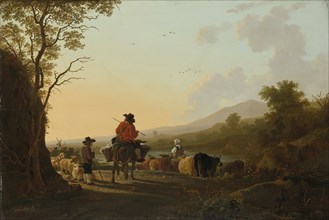 Landscape with Cattle Driver and Shepherd, c.1780-c.1785. Creator: Jacob van Strij.