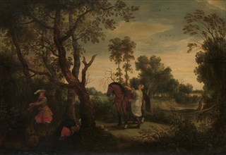 A Woman Mounts her Robber’s Horse: ‘De Gestrafte Rover’, c.1635. Creator: Sebastian Vrancx.