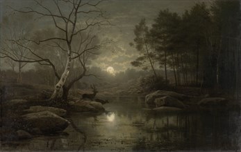 Forest Landscape in the Moonlight, 1861. Creator: Georg Eduard Otto Saal.