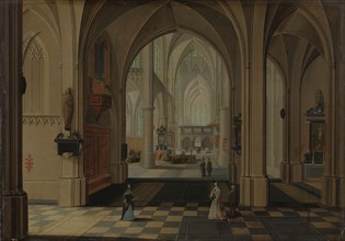 Interior of an Imaginary Gothic Church, Looking East, c.1655-c.1660. Creator: Peeter Neeffs the Elder.