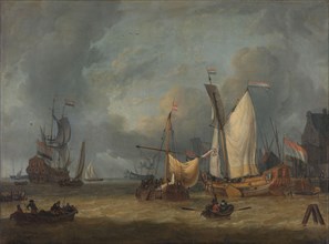 A Storm (Ships in the Harbor in a Stiff Breeze), 1675-1719. Creator: Jan Claesz Rietschoof.