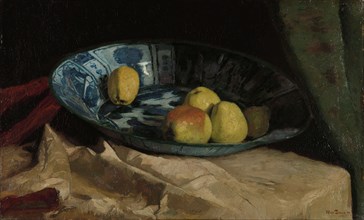 Still Life with Apples in a Delft Blue Bowl, 1880-1890. Creator: Willem de Zwart.