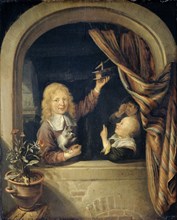 Children with a mousetrap, 1660-1676. Creator: Domenicus van Tol.