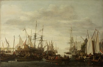 A Keelhauling, according to the non attested Tradition, of the Ship's Doctor of Admiral...,1660-1686 Creator: Lieve Verschuir.