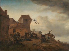 Peasants fighting near a Village, c.1646. Creator: Philips Wouwerman.