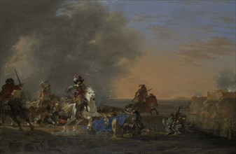 Cavalry Attack at Sunset, 1646. Creator: Jan Asselijin.