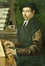 Portrait of a man playing a virginal, 1554-1570. Creator: Francesco Traballesi.