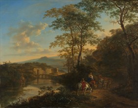 Italian Landscape with the Ponte Lucano over the Aniene River, c.1650-1652. Creator: Jan Dirksz Both.
