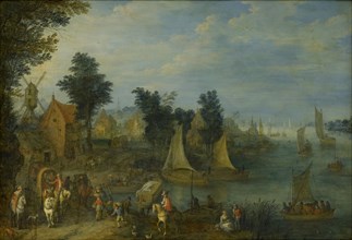 Village on the Bank of a River, 1723. Creator: Joseph van Bredael.