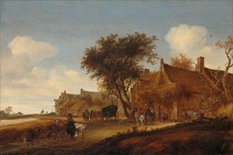 A village inn with stagecoach, 1655. Creator: Salomon Ruysdael.