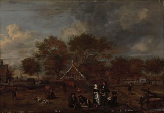 Farmstead with the Gentleman Farmer and his Wife and the Painter in the foreground, 1650-1680. Creator: Jan Pietersz Opperdoes.