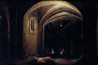 Men Sleeping in a Room with lighted Arches, 1580-1630. Creator: Hendrick van Steenwijck the Elder.