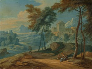 Wooded Italianate Landscape with Figures, c.1750. Creator: Adriaen Frans Boudewyns.