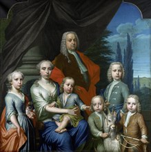 Willem Philip Kops (1695-1756), with his Wife and Children, 1738. Creator: Frans Decker.