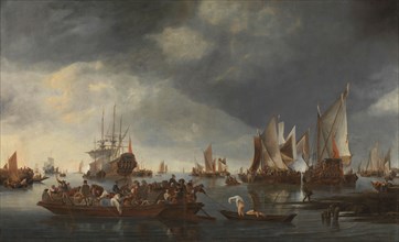 Harbor with Sailboats and Ferry Boat, 1650-1675. Creator: Hendrick Jacobsz Dubbels.