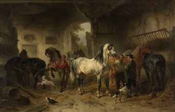 Interior of a stable with horses and figures, 1850-1874.  Creator: Wouterus Verschuur.