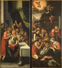 Altarpiece Wing with the Adoration of the Shepherds. On the outside are Six Kneeling Noblemen in Arm Creator: Anon.