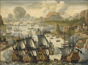 Naval Battle of Vigo Bay, 23 October 1702. Episode from the War of the Spanish Succession, c.1705. Creator: Anon.
